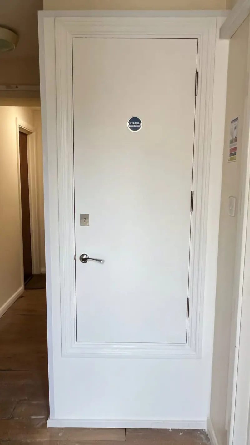 Fire door in communal hallway